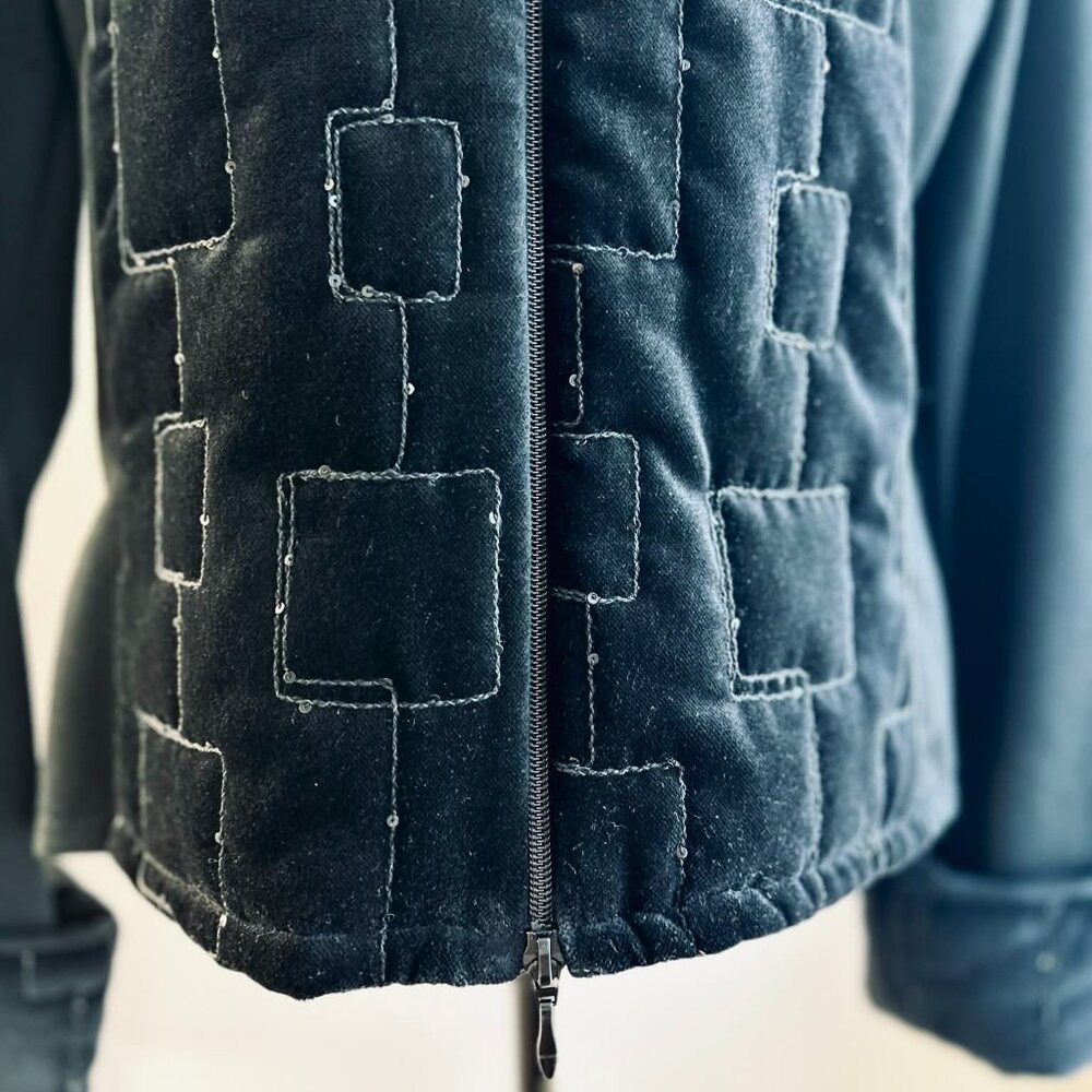 Rayure Paris Black Wool Blend Velvet Quilted & Sequined Zipped Jacket – EU 48 - Picture 10 of 14